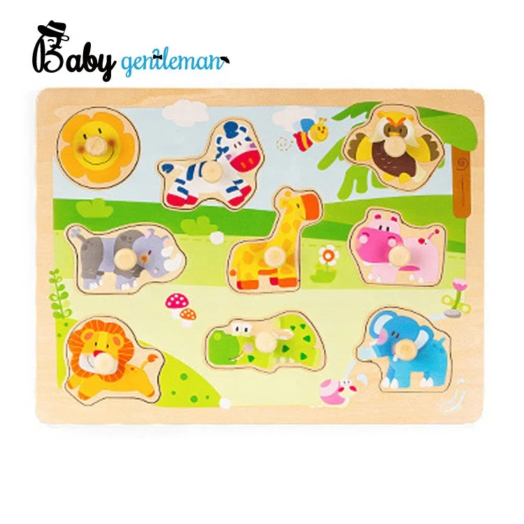 Hot sale early educational toy wooden dinosaur peg puzzle for kids Z14176M