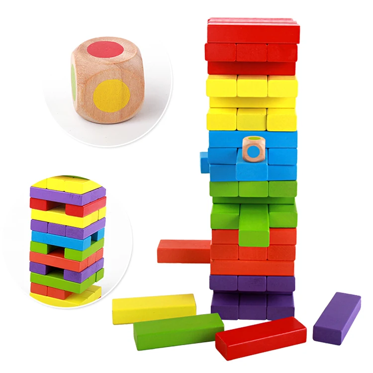 Wholesale Colorful Desktop Games Building Toys Wooden Blocks Stacking Game