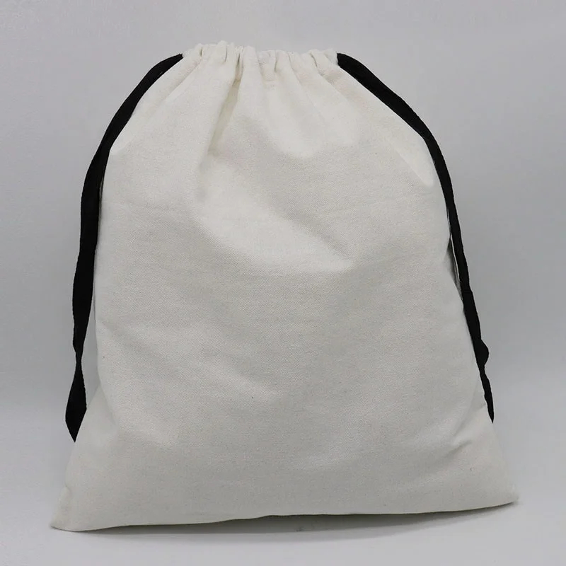 
White Cotton Flannel Drawstring Bag With Black String 