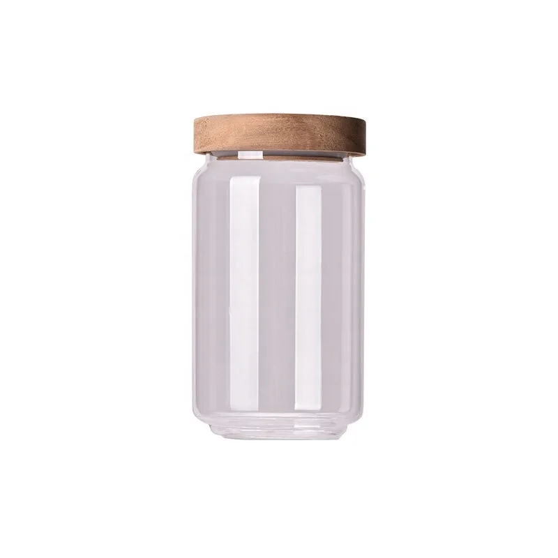 New Design 250ml Glass Jar with Sealed Acacia Wood Lid Food Container for Tea Honey Spice Grain Storage in Kitchen