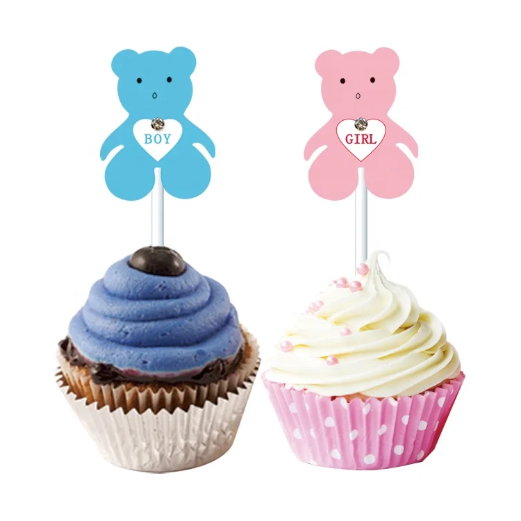 Lovely Bear with Rhinestone Cake Topper for Baby Boy or Girl Party Supplies