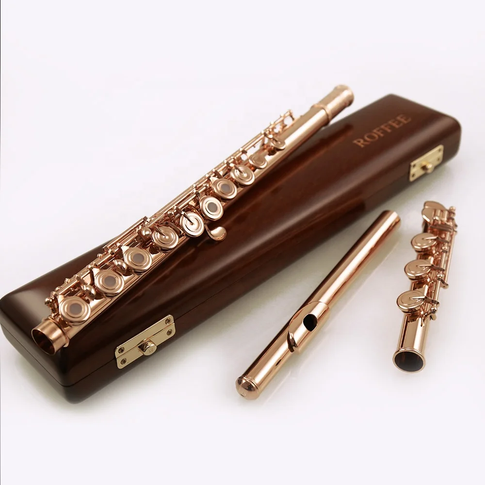 ROFFEE 991 Professional Performance Level 17 Open Holes Rose Gold Plated Sterling Silver Flute