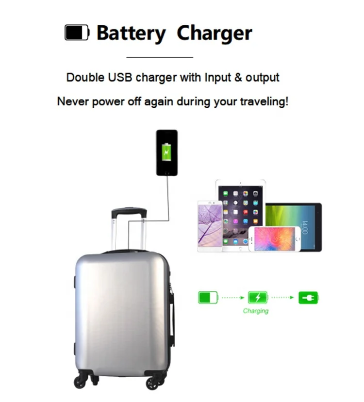 Custom Abs/pc Trolley Travel Carrier Suit Case Luggage & Other  Luggage Set Suitcase With Usb Charger Charging Battery