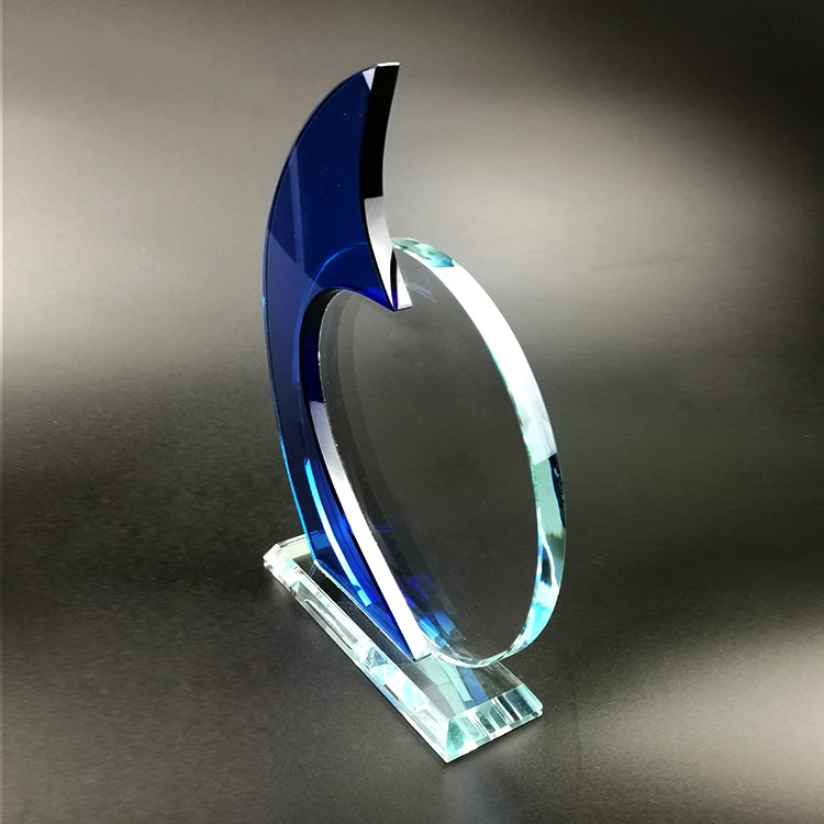 
Best sales big face bule crystal glass trophy plaque for business gift 