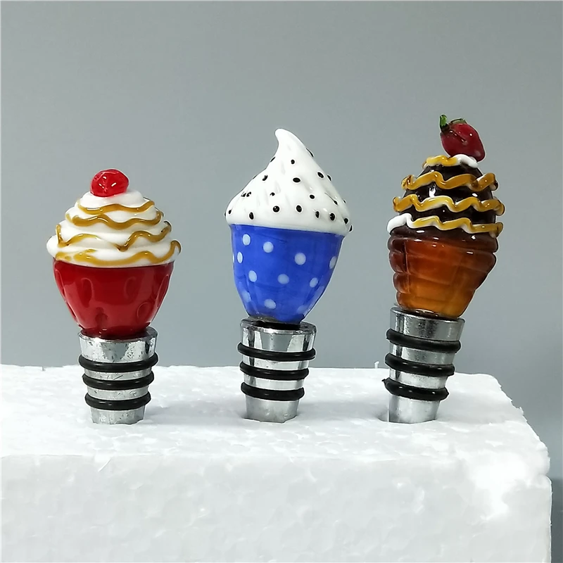 decorative desserts shape murano glass wine bottle stopper
