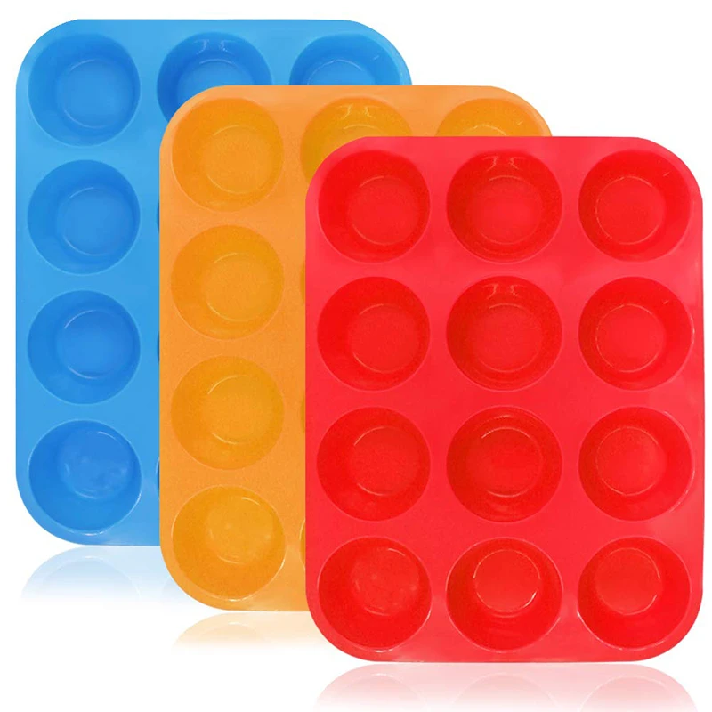 12-Cup Silicone Muffin Cupcake Baking Pan, Cake Baking Cups Mold