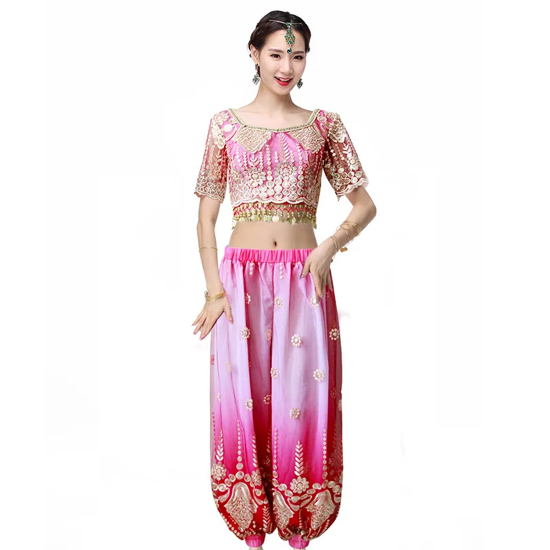 China Manufacturer Hot Selling Adult Female Indian Dance Pants Blue Belly Dance Set Cheap