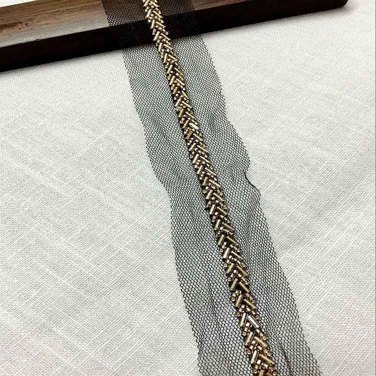 Wedding Dress Collar Sleeve African Lace Fabric Applique Beaded Lace Trim