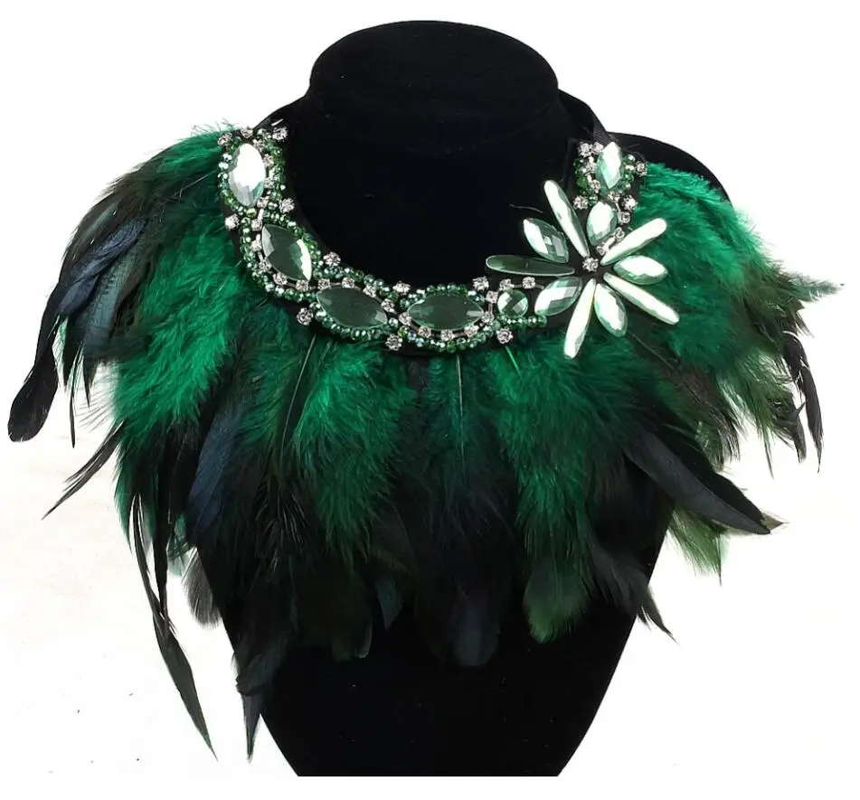 WIIPU Fashion Feather Ribbon Rhinestone Flower Pendant Necklace Women Crystal Choker Statement Necklace