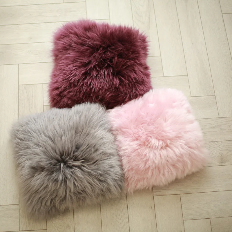 Colorful furry australia sheepskin throw pillows for living room sofa cushions cover made of lambskin