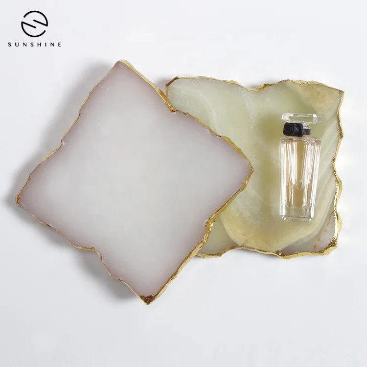 Wholesale Custom Luxury Marble Onyx Agate Coaster With Gold Edge For Home Decor