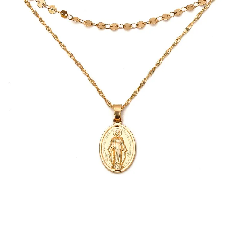 Customize Vintage Religious Jewelry Real Gold Plated Mother Virgin Mary Pendant Necklace