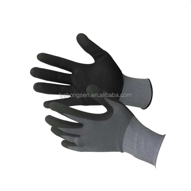 15 Gauge spandex shell working gloves coated with mirco foaming nitrile palm,water washed finish