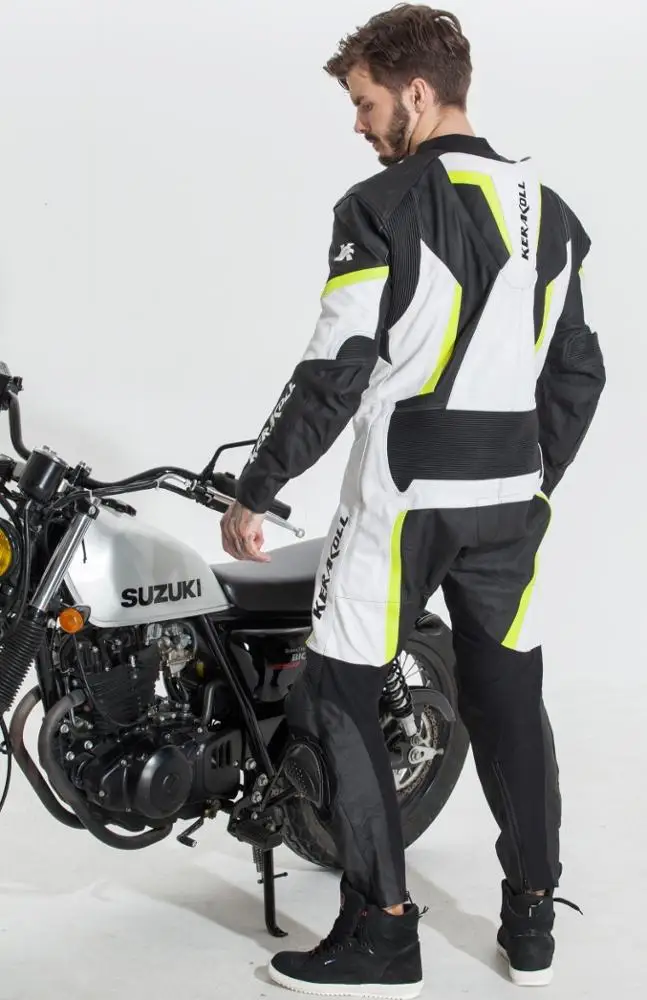 DUHAN KERAKOLL One-piece Motorcycle Racing Suit Genuine Leather Cowhide Motocross Jacket Pants with Protectors Knee Sliders