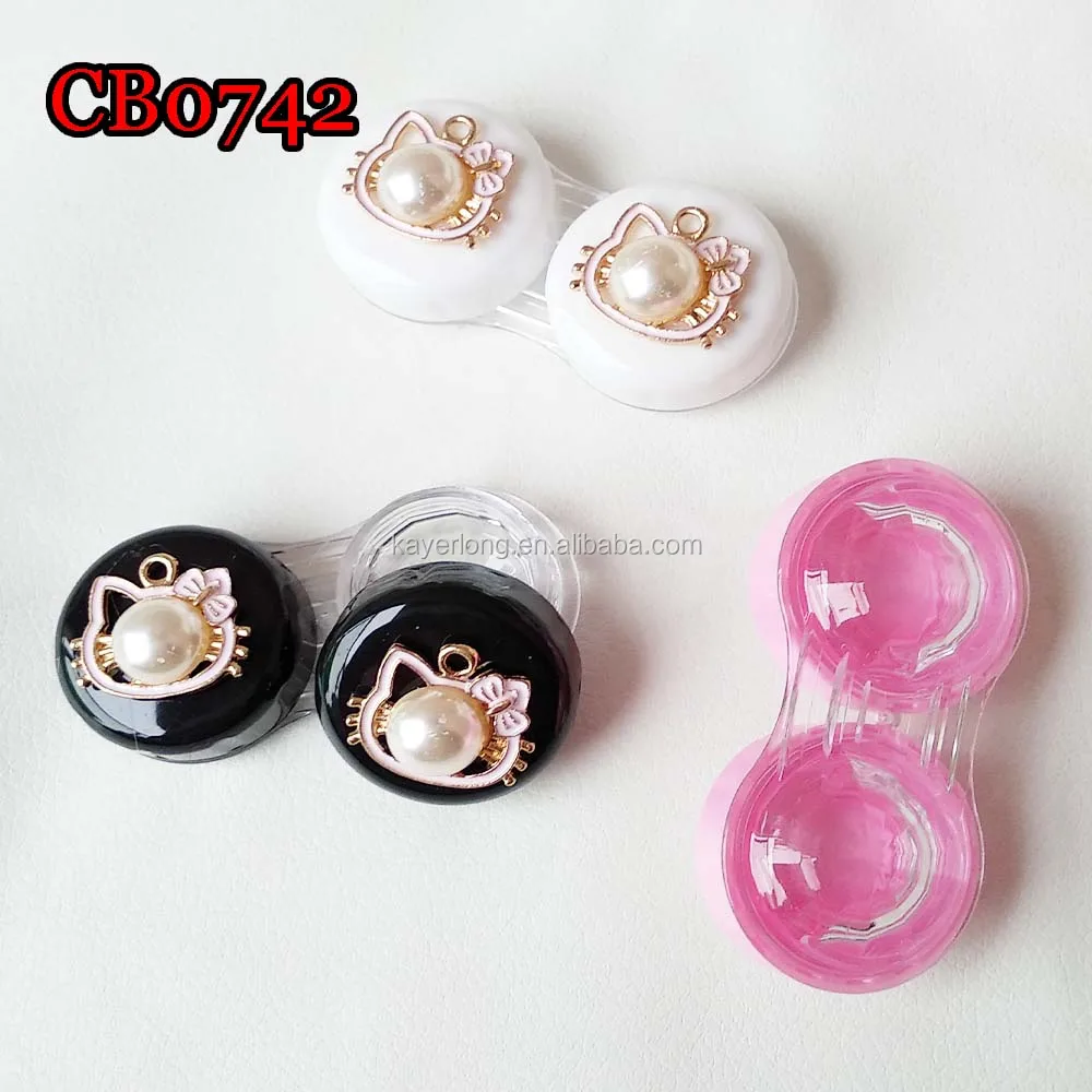 Чехол для контактных линз с жемчугом и котом, красочный маленький корпус dualbox CB0742