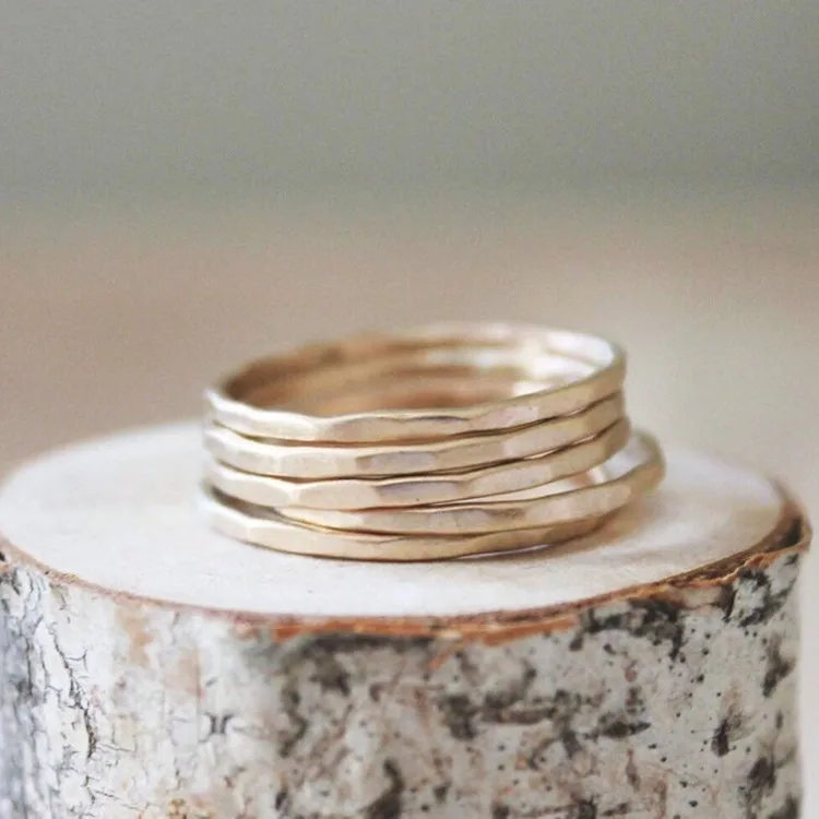 Gold Stackers Thin Gold Ring Set of 5 Ultra Thin Hammered Gold Women Jewel Ring