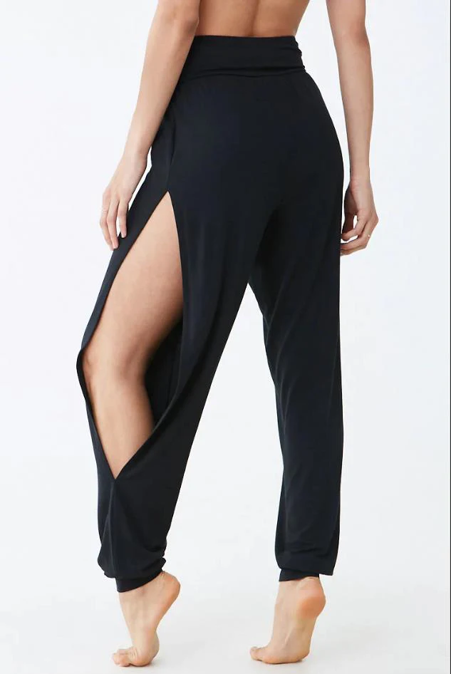 New Women Loose Athletic Split-leg Joggers Long Trousers Solid Casual Elastic Waist Cotton Pants Ankle Length Harem Pants