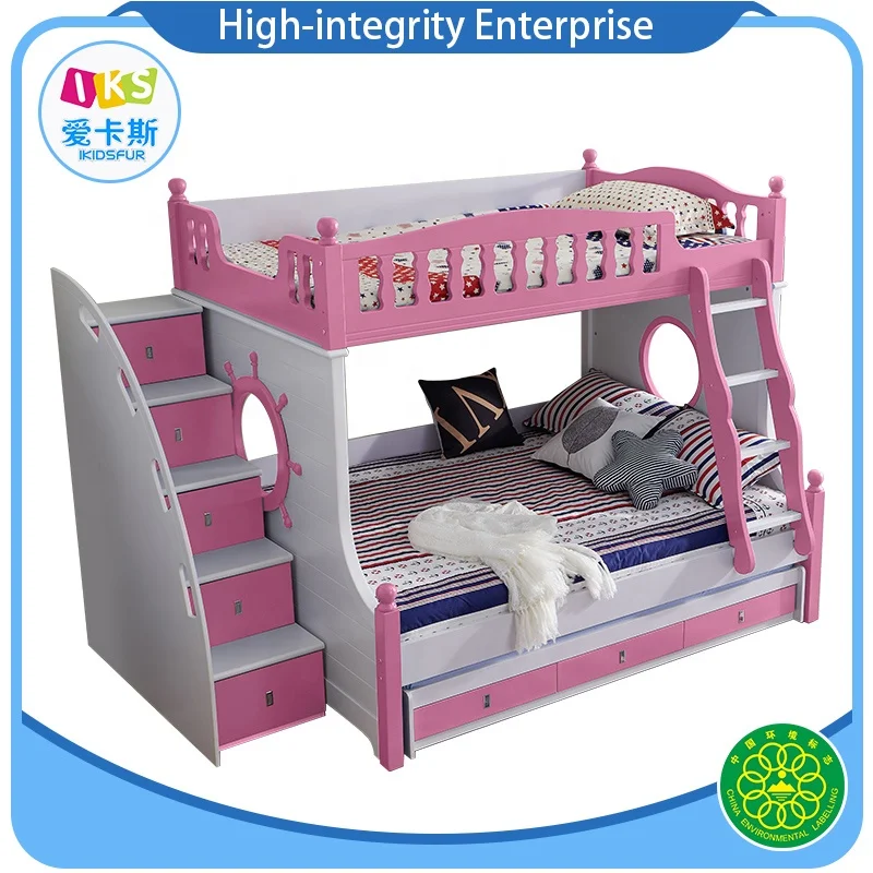 Hot sale reasonable price MDF children bedroom furniture kids bunk bed with desk and wardrobe