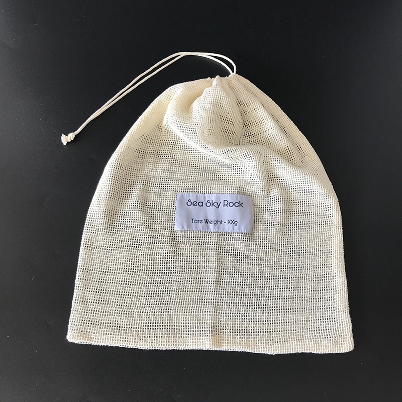 Customized Label Acceptable 30x40cm drawstring Natural Cotton net produce grocery Bags