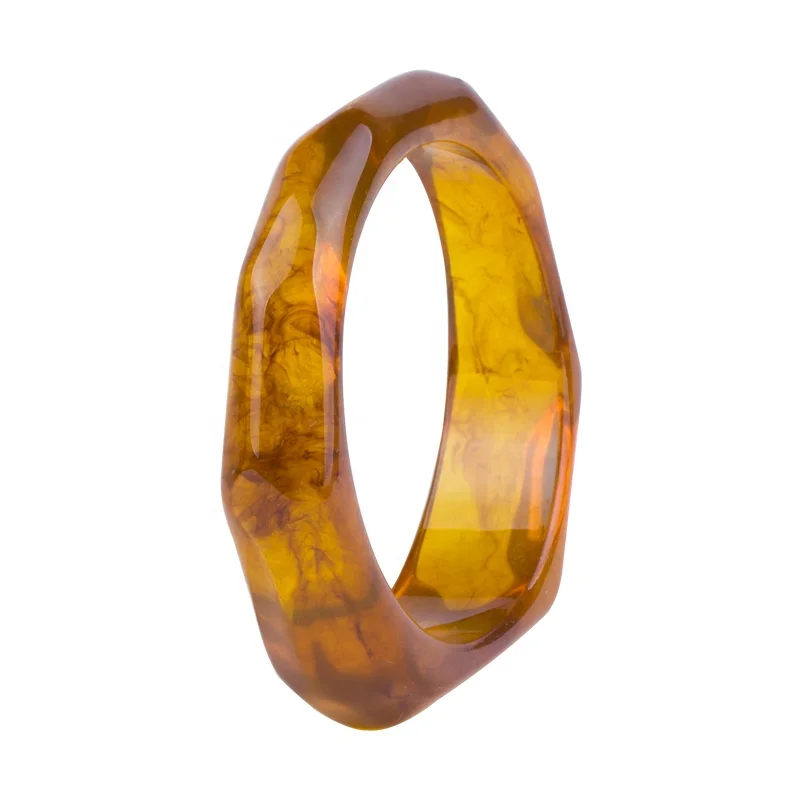 Customized Women Design Wholesales  Amber Jade Emerald Colour  Irregular Tangent Polygon Resin Bangle