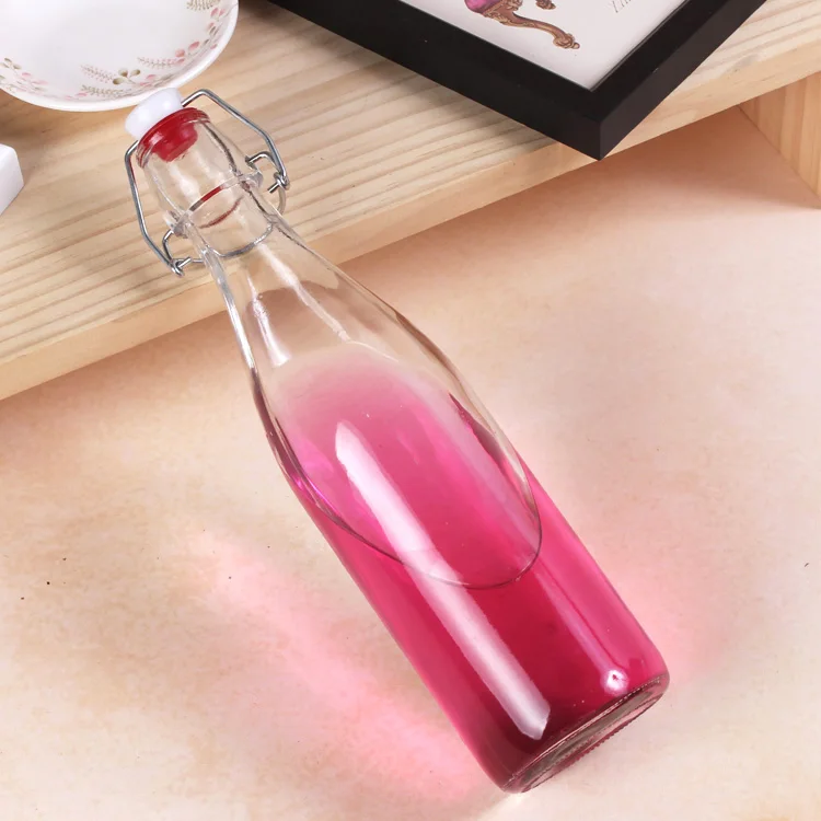 Round Ferment Beverage Juice  Glass Bottle  With Swing Top Cap For Milk Juice Wine Clip Cap