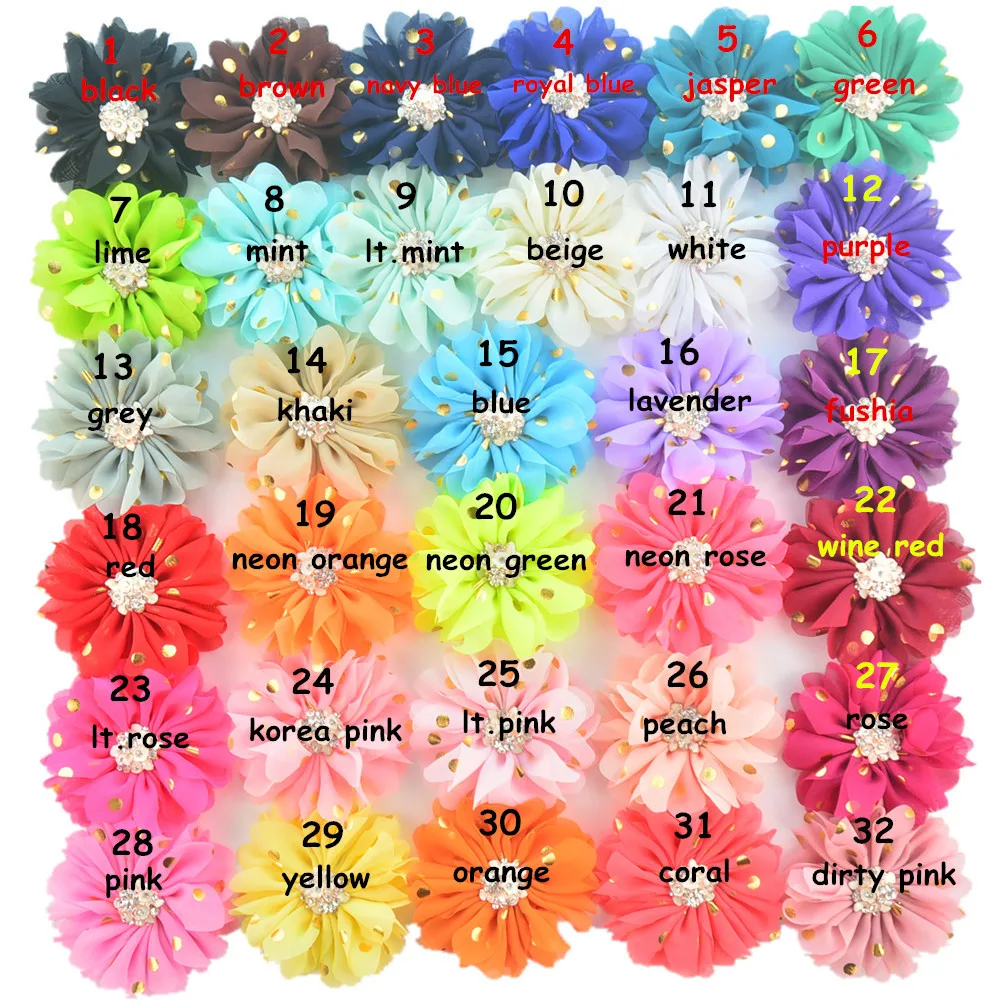 Hair Belt Fittings 8cm Golden Chiffon Ribbon Bit Flower New Hair Decoration 32 Colors