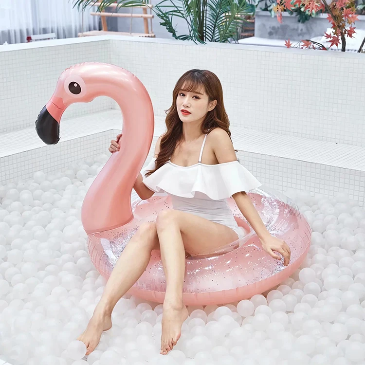 Wholesale high quality glitter 90 120 inflatable flamingo pool float inflatable swim ring beach pool river fl