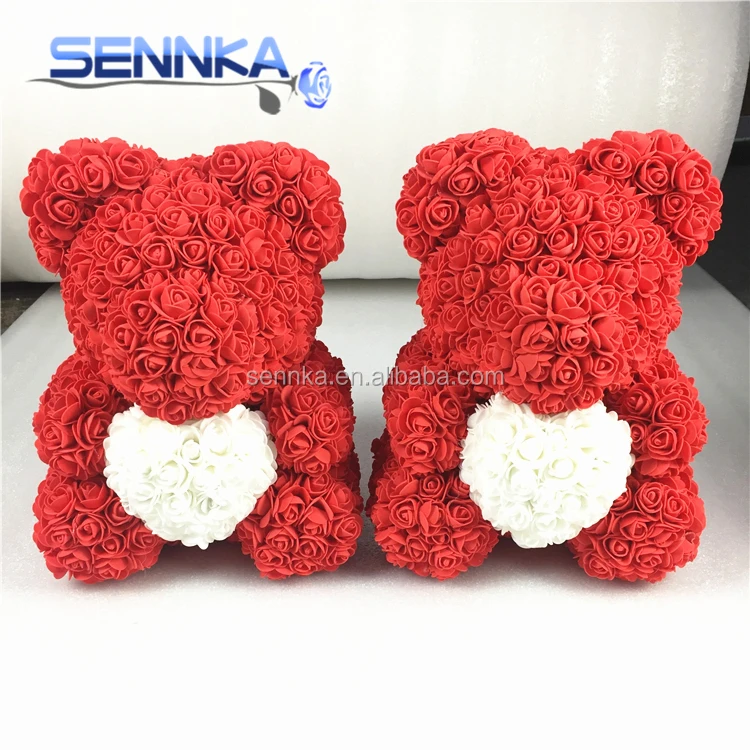 Wholesale 40 cm Valentine day gift artificial foam rose teddy bear with heart for lovers