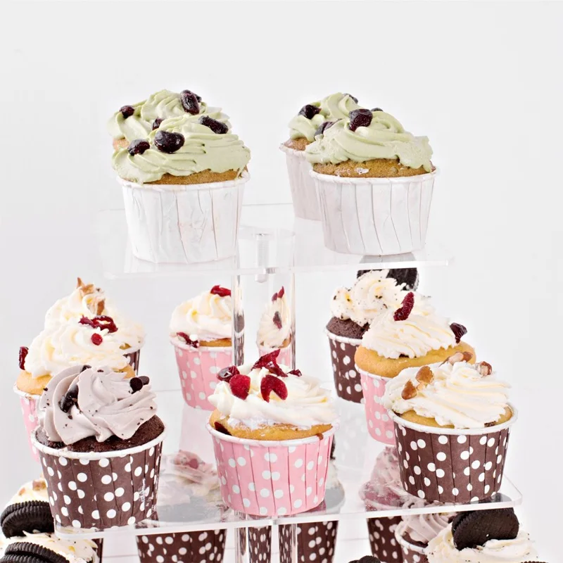 Clear acrylic 4 tiers macaron tower stand square birthday macaron cake display stand