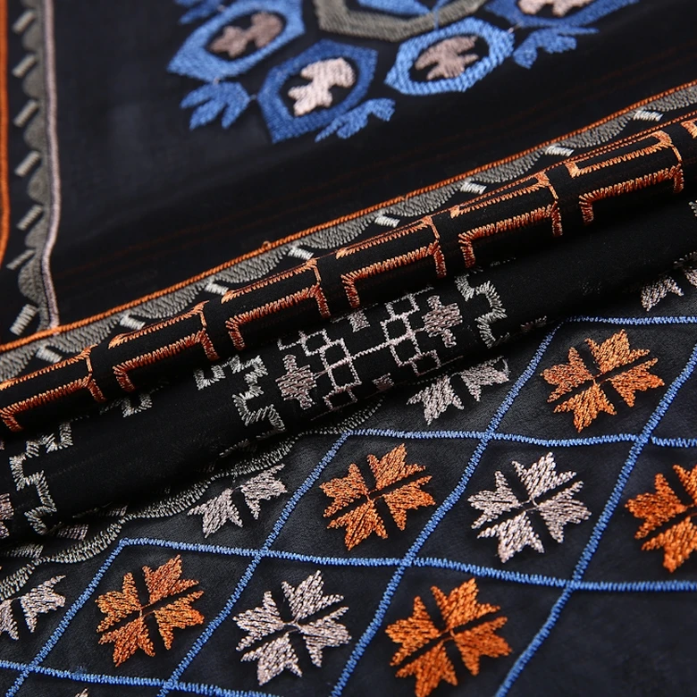 New style all over muti color embroidery fancy japanese chiffon fabric floral