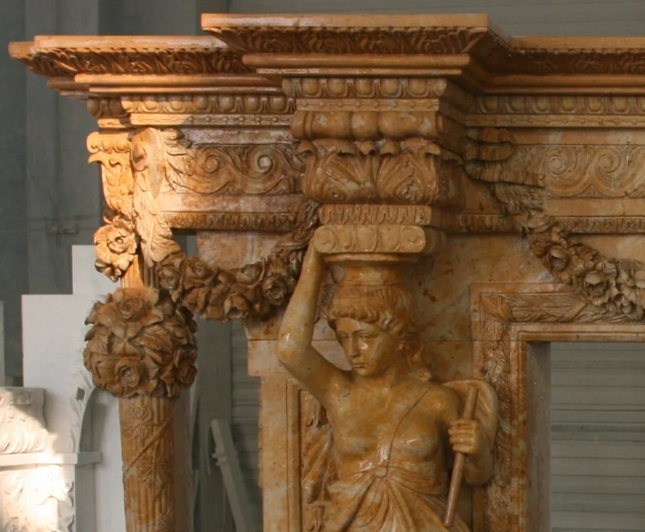 Antique Design Chinese Rusty Freestanding Marble Fireplace Mantel Surround