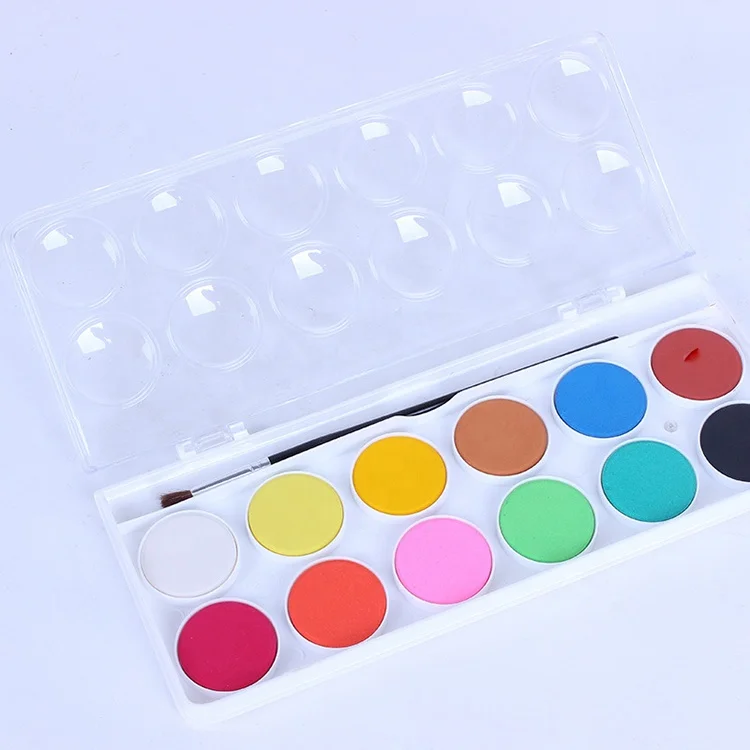 Ziyunxuan factory hot selling 12 colors solid watercolor paint palette with transparent PVC box