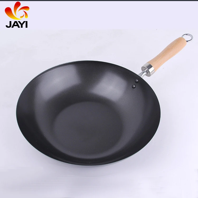 Traditional Carbon Steel Construction Non stick Wok With Wooden Handle