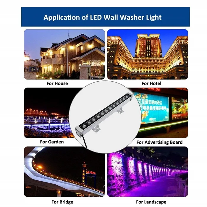 Outdoor Waterproof IP65 Wall Wash Lamp Aluminum Profile Linear Strip Bar 24V 36W 48W DMX512 Control RGB Led Wall Washer Light