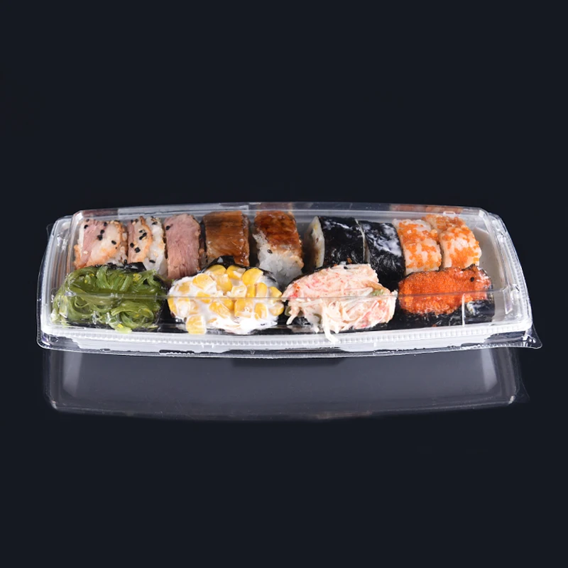 Wholesale Cheap PET Material Transparent Plastic Take Away Sushi Container Plastic Sushi Packing Tray With Lid