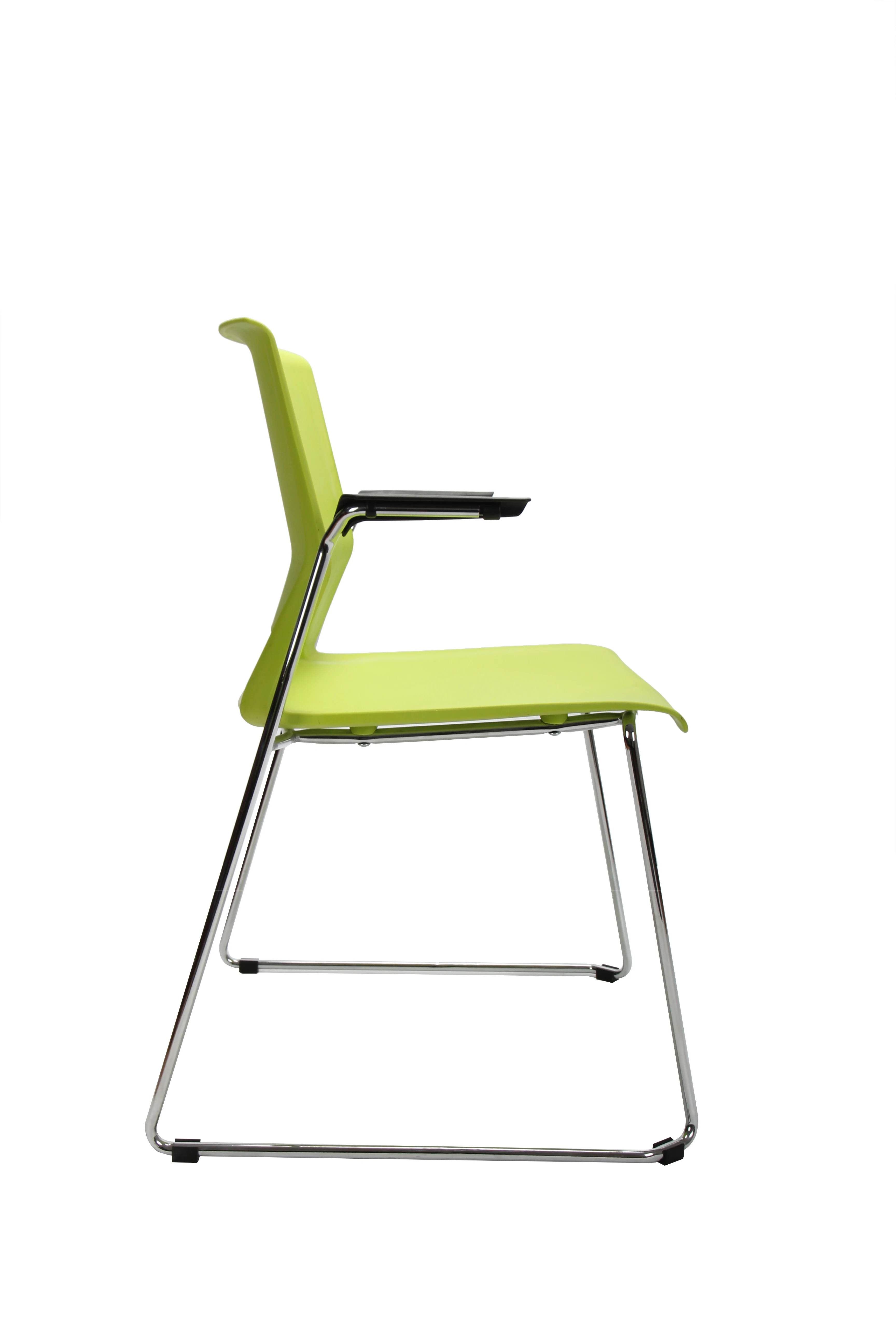 Stackable conference plastic in chrome frame visitor meet training chair with armrest