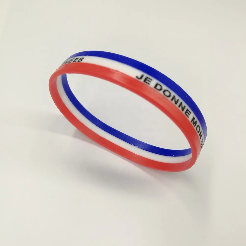 Customized Sports Ring 3 Layers Tricolors Bands Strips Rubber Wristband Country Flag Silicone Bracelet