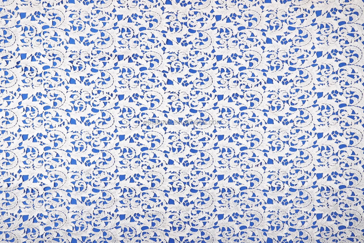 
New Arrival Chemical Cord Lace Fabric White Milk Silk Embroidery Wholesale Guipure Lace Fabric for Wedding Dress 