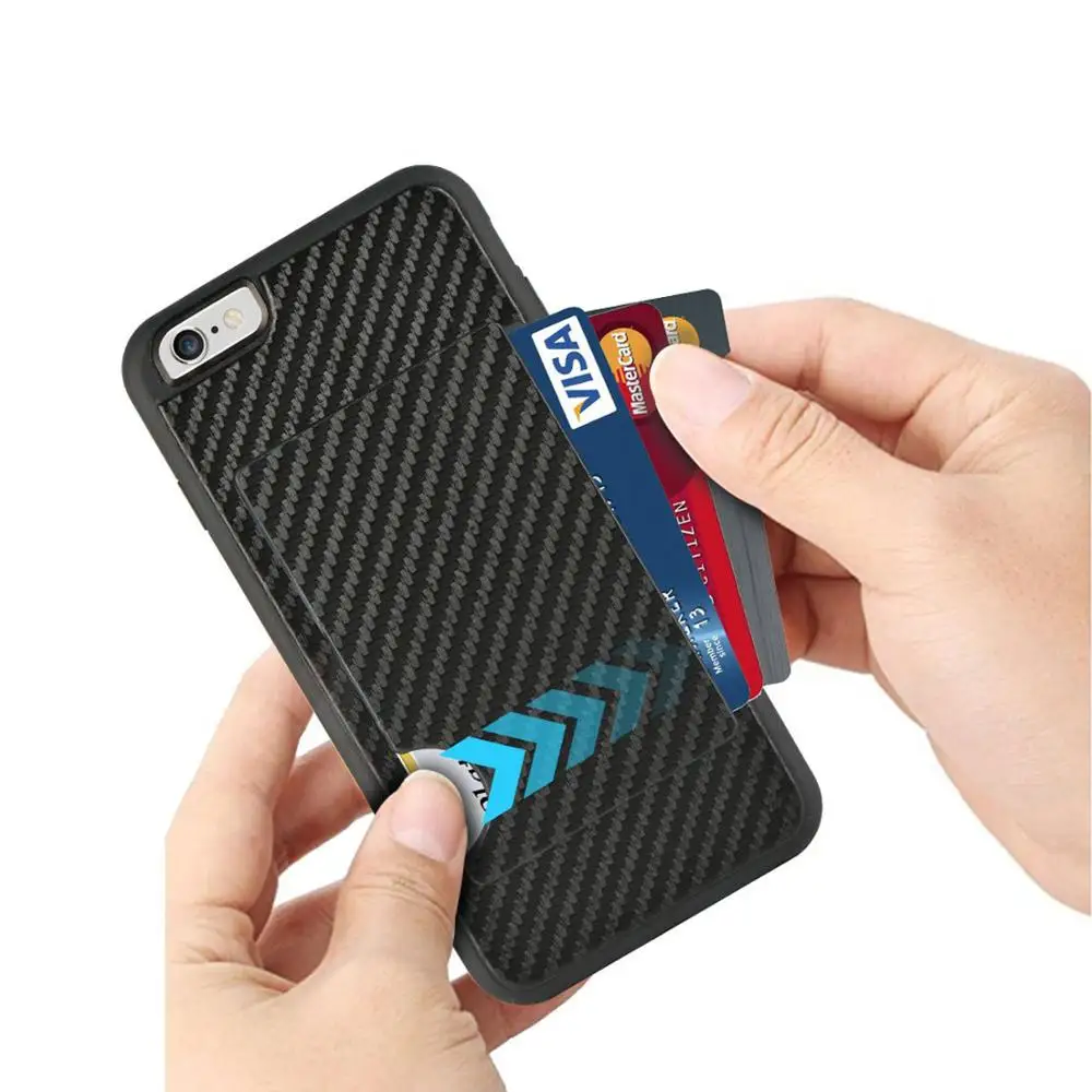 
Phone Card Holder Case, Credit Card Case Grip Cover with Carbon Fiber Design Slim Wallet Protective Case 