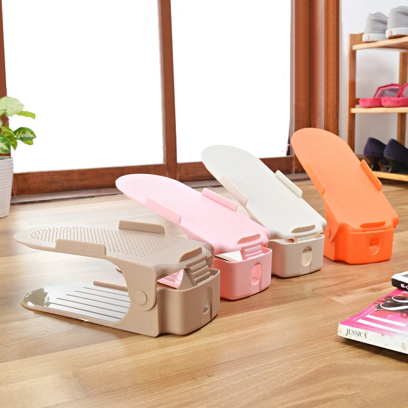 
Double deck easy shoe slots holder non-slip stacker space saver storage rack holder white plastic shoe rack closet foldable 