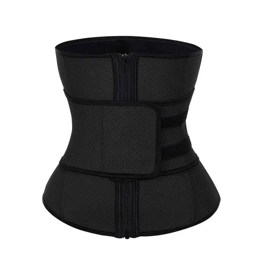 Women  breathable Double Adjustable Workout Waist Trainer Corset Trimmer Belt Zipper 7 steel boned latex Waist Trainer
