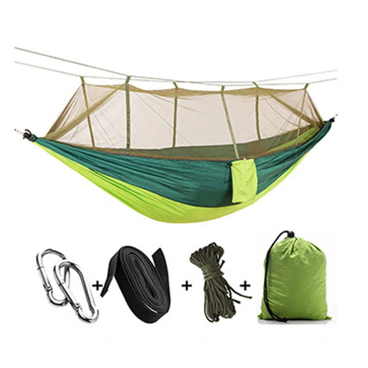 Двойной гамак для кемпинга с москитной сеткой и ремнями для деревьев, портативный парашютный гамак