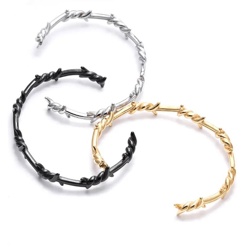 2021 Fashion  Women Jewelry Cuff Open Bangle Bracelet Stainless Steel Barbed Twist Wire thorn adjustable bangle for men