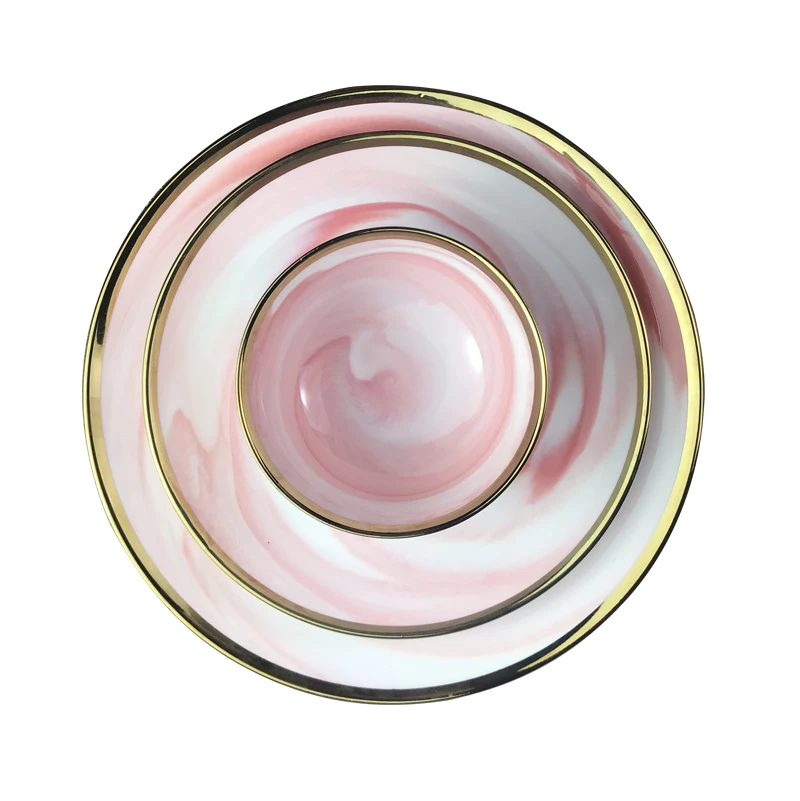 Promotion Home Restaurant Marble Ceramic Dinnerware sets 12 pieces porcelain tableware set table top dinner plate salad plate
