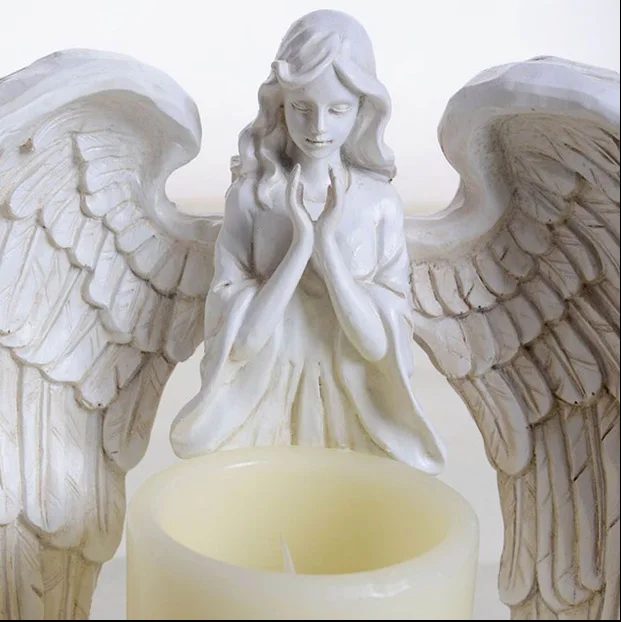 
RESIN ANTIQUE AGED WHITE COLOR STANDING PRAYING ANGEL WITH BIG WING LED LIGHT STATUE CANDLE HOLDER HOLIDAY GIVEAWAY GIFT PRESENT 