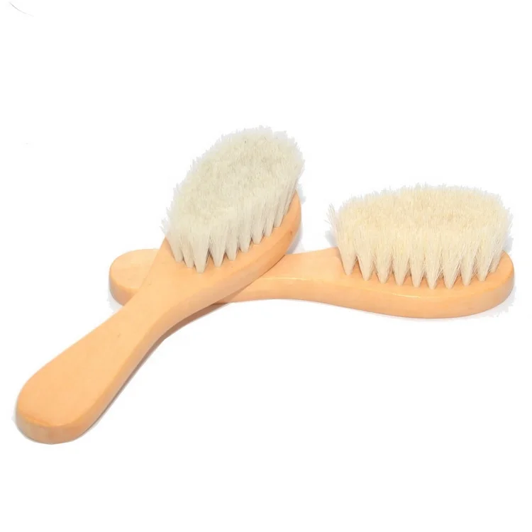 Custom logo Support low MOQ  wholesale natural 100% goat hair wooden comb natural baby hair brush set
