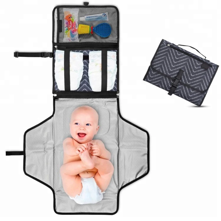 
Portable Home Travel Outside Changer Mat Baby Portable Diaper Changing Pad Diaper Pad with Head Cushion and Pockets 