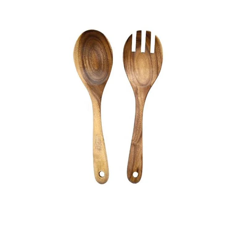 Creative  Natural Acacia Wood Handmade Salad  Serving Set Stirring Fork  Spoon