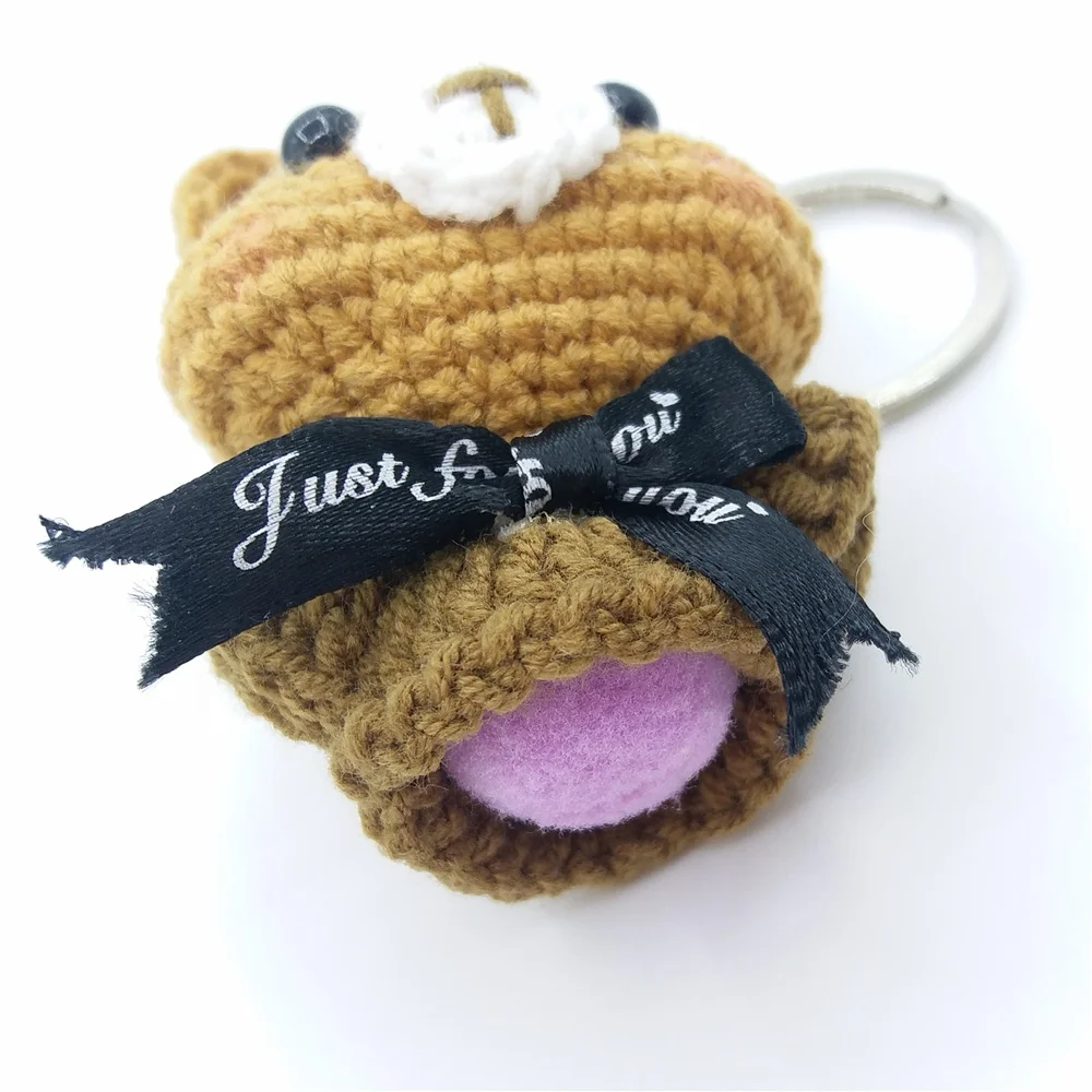 Handmade Knitting Brown Doll Hanging Bag Accessories Key ring Crochet mini Animal Bear Key chain