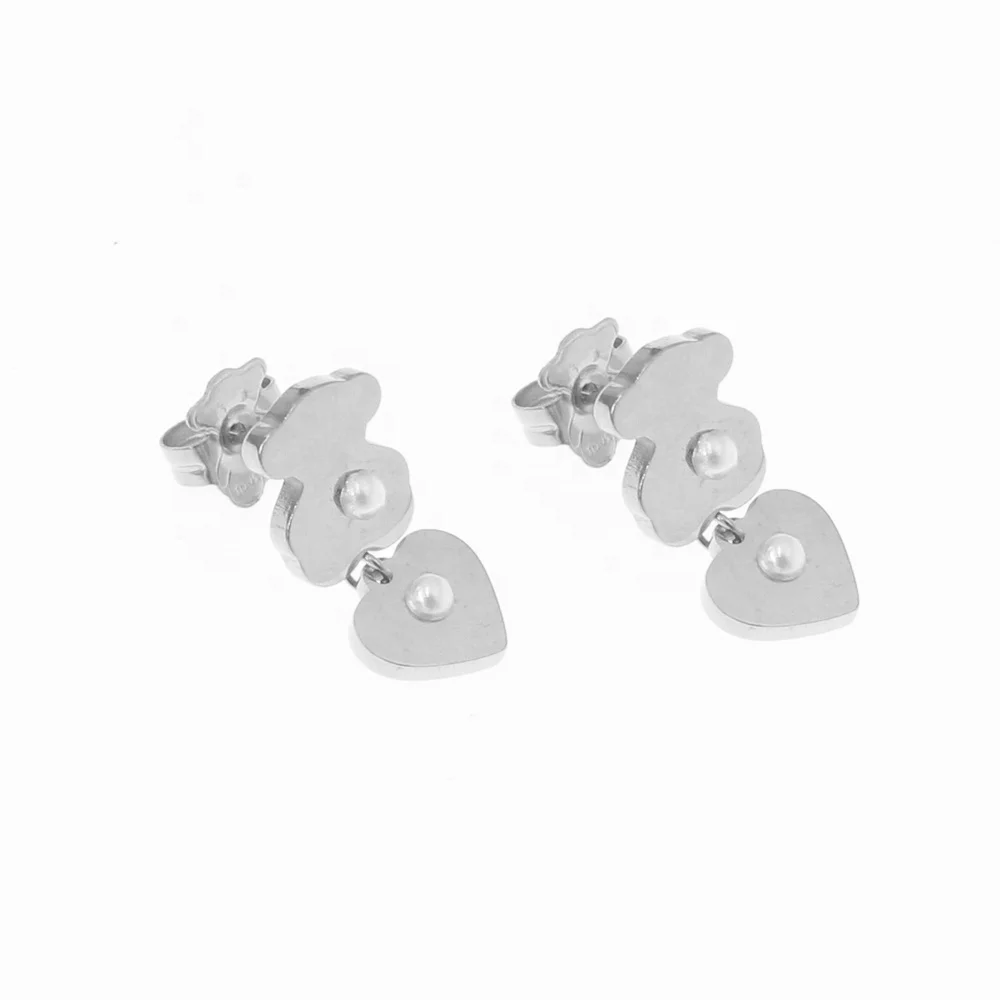 
Hot Selling Fashion Stainless Steel Bear Shaped Ladies Earrings Gold Simple Studs 